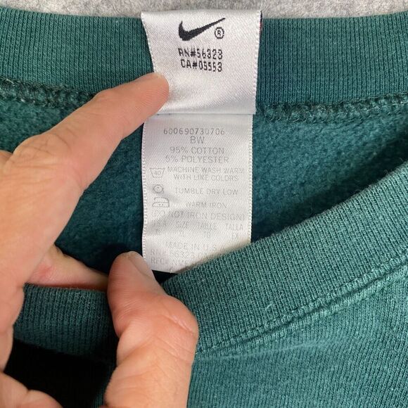 VTG 90s Nike Green Swoosh Big Logo Crewneck Sweatshirt Made in USA XL - Picture 7 of 8